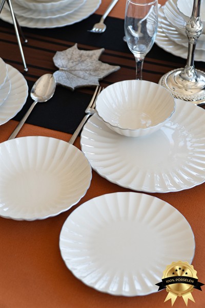 Farika Porselen Işıl Pilatin Yaldızlı 24 Parça Porselen Yemek Takımı