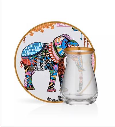 Glore Elephant Siyah-Beyaz 24 Parça Çay Seti