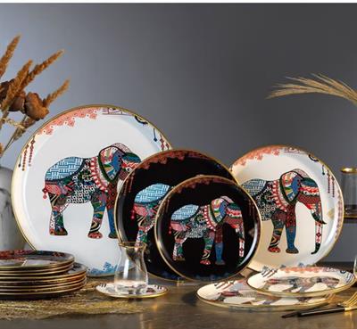 Glore Elephant Siyah-Beyaz 24 Parça Çay Seti