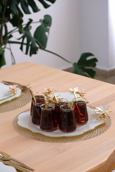 GLORE LOTUS ALTIN KELEBEK 34 PARÇA ÇAY SETİ