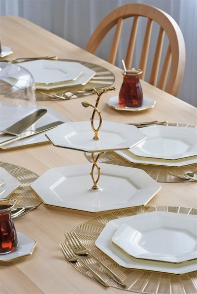 GLORE SEKİZGEN KREM ALTIN 34 PARÇA ÇAY VAKTİ 