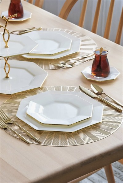 GLORE SEKİZGEN KREM ALTIN 34 PARÇA ÇAY VAKTİ 