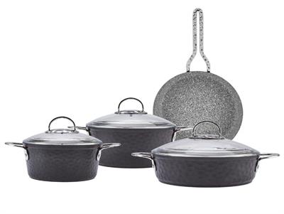 Lines New Kristal 7 Parça Granit Set Siyah