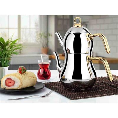 Lines Şahmeran Gold Kulplu Çelik Çaydanlık No:3 