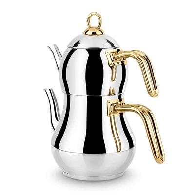 Lines Şahmeran İdeal Gold Kulplu Çelik Çaydanlık No:2