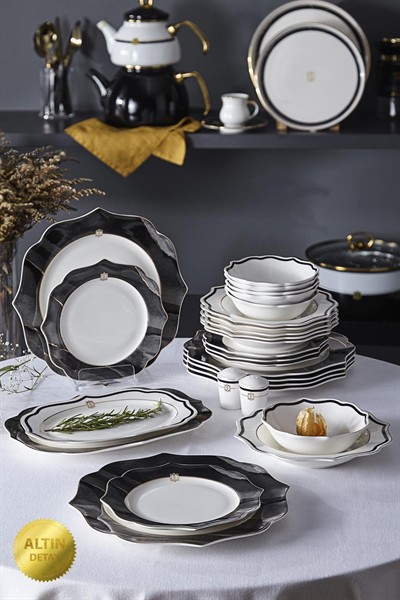 Neva Marble Plus Yaldızlı 28 Parça Porselen Yemek Takımı