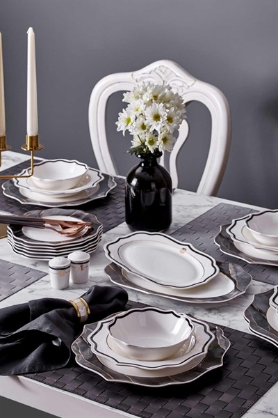 Neva Marble Plus Yaldızlı 28 Parça Porselen Yemek Takımı