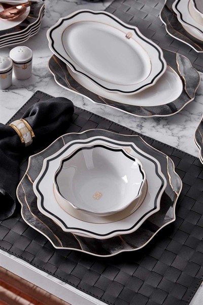 Neva Marble Plus Yaldızlı 28 Parça Porselen Yemek Takımı