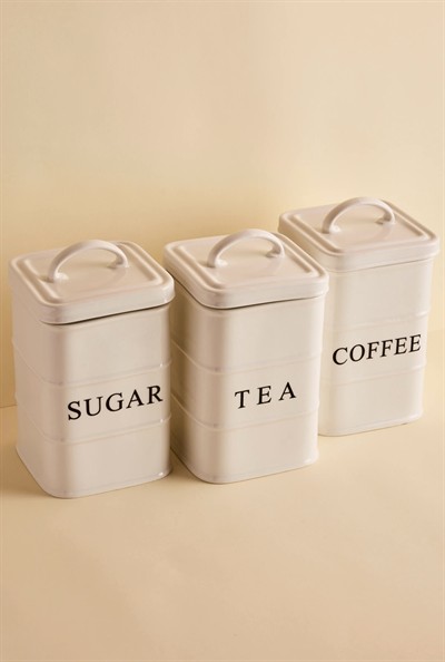 Perotti Bianca 3lü Beyaz Porselen Çay Şeker Kahve Kavanoz Takımı