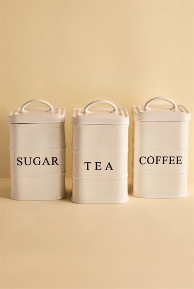 Perotti Bianca 3lü Beyaz Porselen Çay Şeker Kahve Kavanoz Takımı