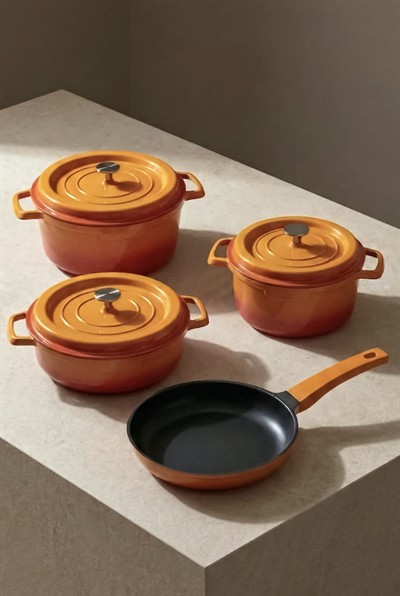Perotti Chef Cast Orange İndüksiyon Tabanlı 7 Parça Döküm Tencere Seti