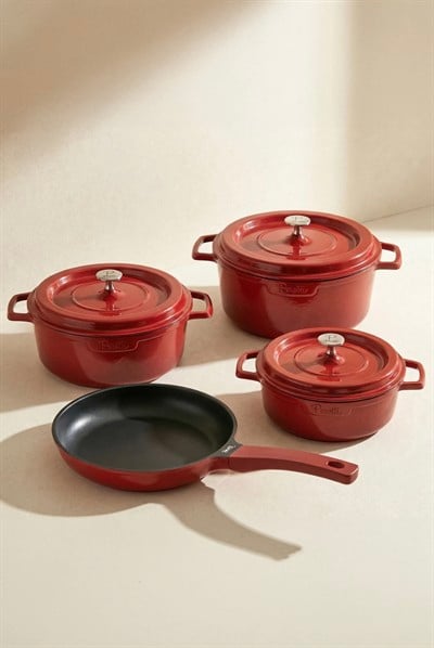 Perotti Chef Cast Red İndüksiyon Tabanlı 7 Parça Döküm Tencere Seti