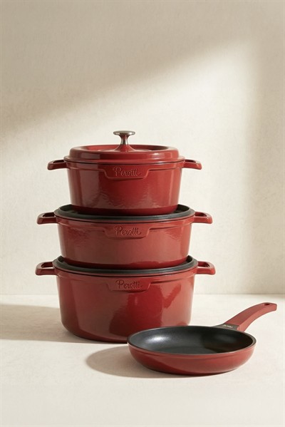 Perotti Chef Cast Red İndüksiyon Tabanlı 7 Parça Döküm Tencere Seti