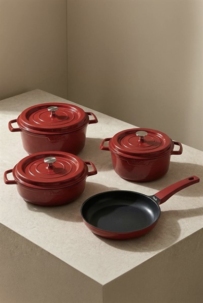 Perotti Chef Cast Red İndüksiyon Tabanlı 7 Parça Döküm Tencere Seti