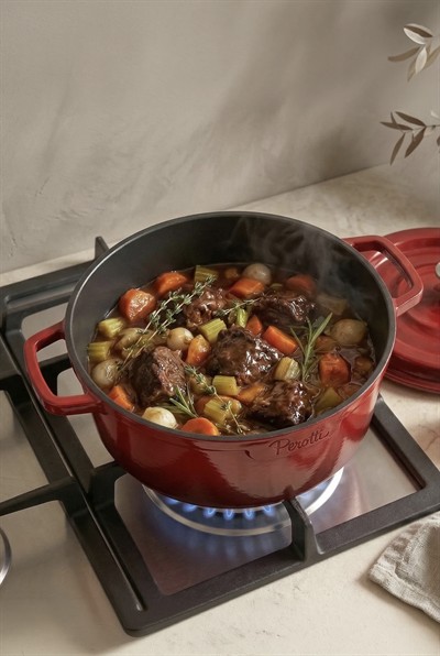 Perotti Chef Cast Red İndüksiyon Tabanlı 7 Parça Döküm Tencere Seti