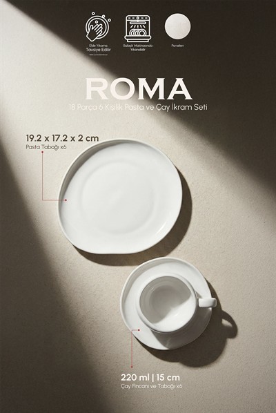 Perotti Roma Beige 18 Parça Porselen Pasta ve Çay İkram Seti