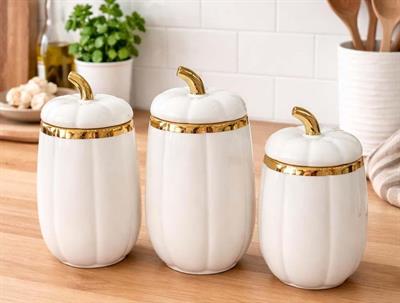 PUMPKİN BEYAZ PORSELEN 3 PARCA KAVANOZ SET