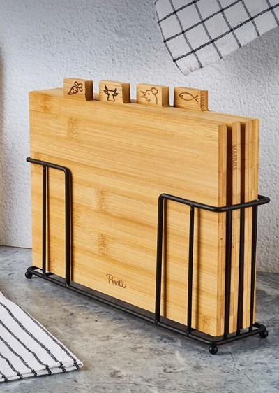 Rino 4Lü Metal Standlı Kesme Tahtası 