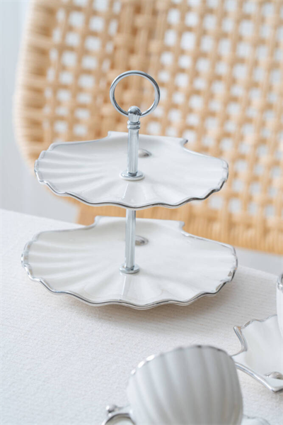 Shelly 2 Kişilik Standlı Kahve Platin Fincan Takımı