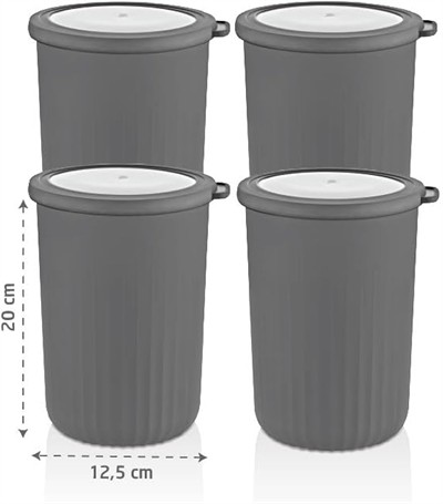 Vip Ahmet Vakumlu Saklama Kabı Silindir, Kumsal Gri 2, 10 Lt*4Lü