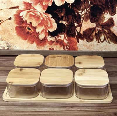 Wardy 7 Prc Bambu Tepsili Cam Kahvaltılık Seti