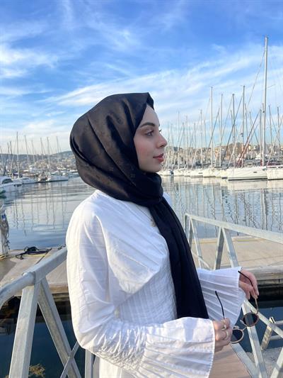 LV desen çift tararflı kaşmir şal -siyah