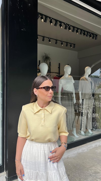 Sarı Renk Polo Yaka Modal Kumaş Tshirt