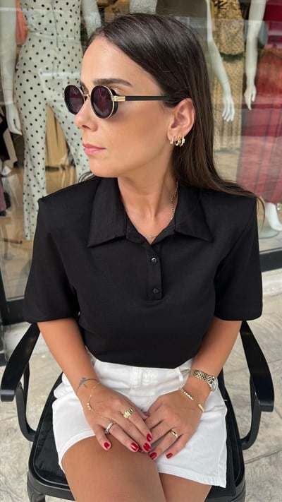 Siyah Vatkalı T-shirt