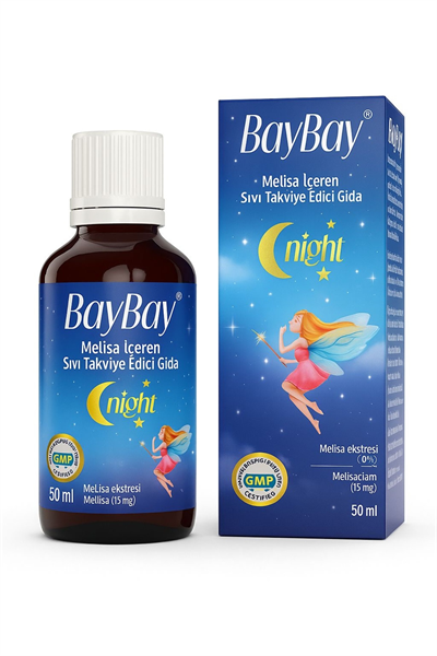 BayBay Night Uyku Problemi Olan Çocuk Ve Yetişkinler İçin Melisa Ve Papatya Özlü Bitkisel Damla 50ml