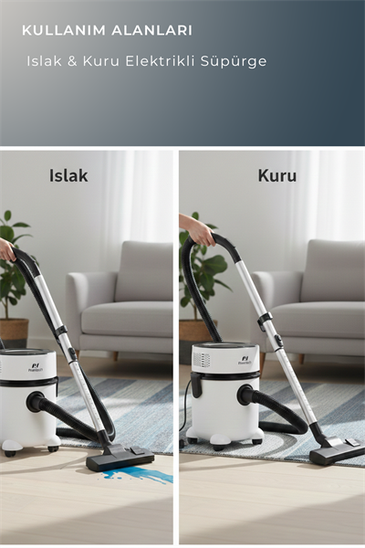 Pirantech Es-07 Panda Islak & Kuru Elektrikli Süpürge | 1000W Güçlü Motor | Hepa Filtreli