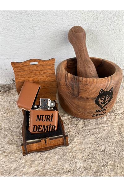 İsme Özel kök Ceviz Dibek Ve Zippo Çakmak