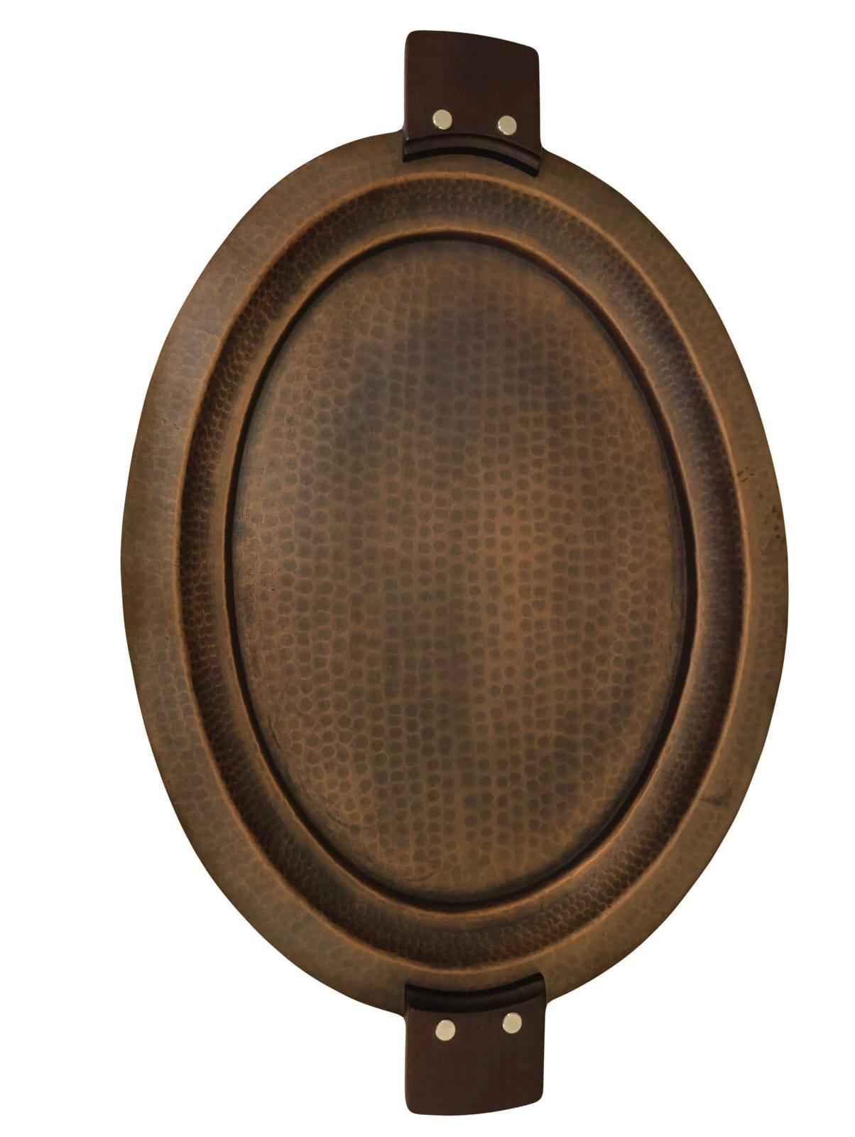 En YenilerHIREFBakır Oval Ahşap Kulplu Tepsi
