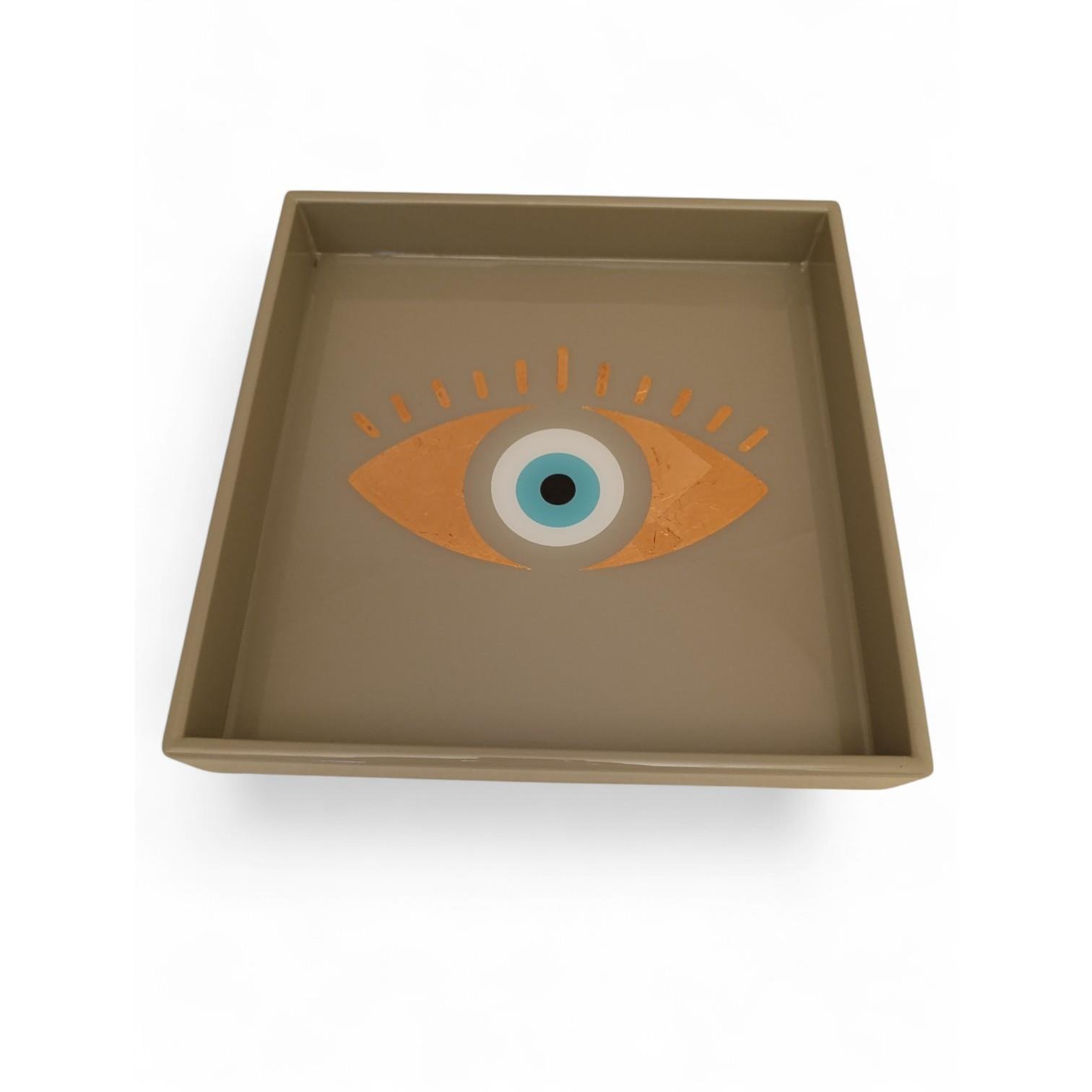 En YenilerHirefNazar Varak Kaplamalı Lake Gri Tepsi Kare Boy