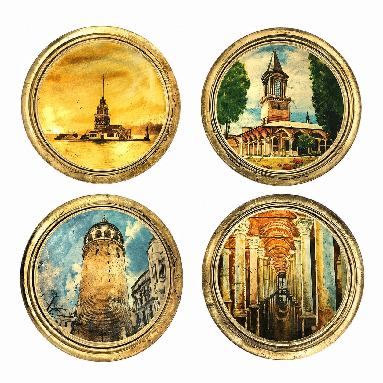 7 Jewels of IstanbulHIREFHRF 7 JEWELS OF ISTANBUL GOLDEN VARAKH PLATED COASTER SETI AV04