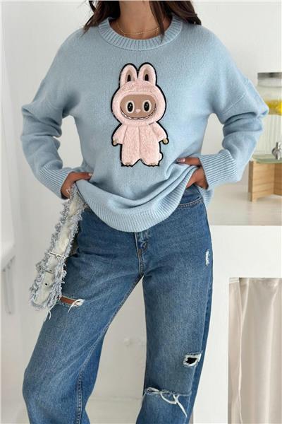 Labubu Nakışlı Kışlık Triko Kazak - Yeni Sezon Oversize Tasarım 66022