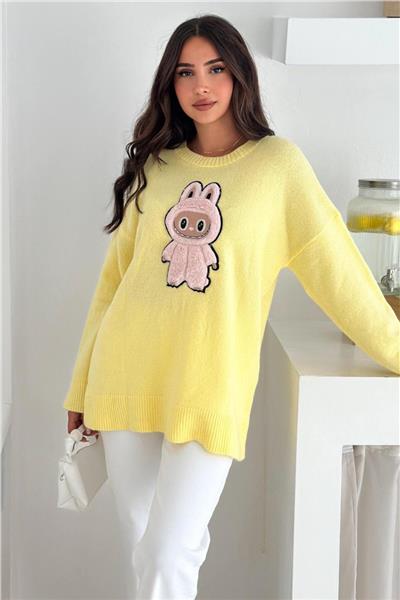 Labubu Nakışlı Kışlık Triko Kazak - Yeni Sezon Oversize Tasarım 66022