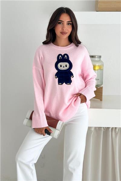 Labubu Nakışlı Kışlık Triko Kazak - Yeni Sezon Oversize Tasarım 66022