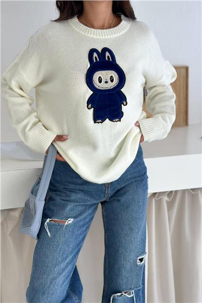 Labubu Nakışlı Kışlık Triko Kazak - Yeni Sezon Oversize Tasarım 66022