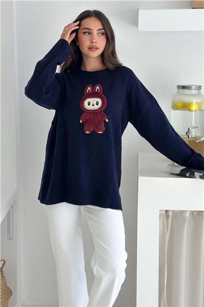 Labubu Nakışlı Kışlık Triko Kazak - Yeni Sezon Oversize Tasarım 66022