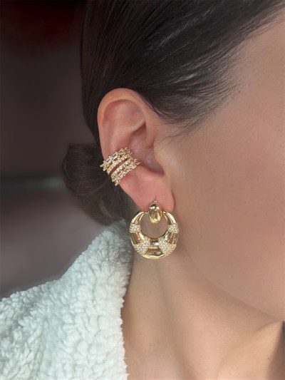 14K gold renk altın kaplama zirkon taşlı,hipoalerjenik earcuff