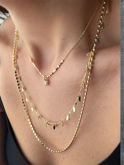 14K gold renk altın kaplama,ayrı ayrı kullanıma uygun mükemmel işçilik 3'lü kolye seti