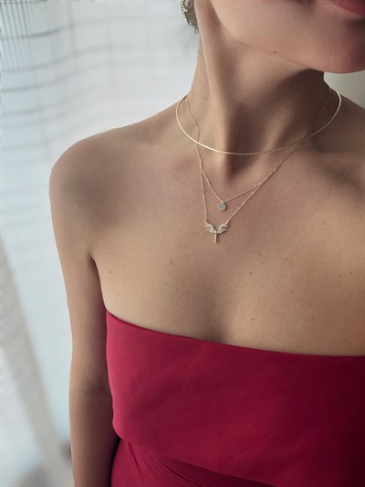 14K gold renk altın kaplama,ayrı ayrı kullanım,chooker ve anka kuşu detaylı kolye seti