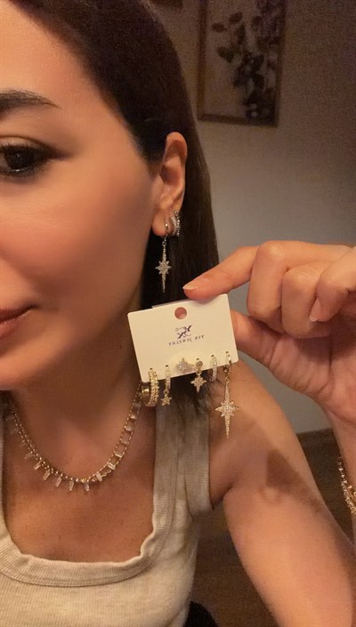 14K gold renk altın kaplama,günlük hazır kombin 6'lı tasarım küpe