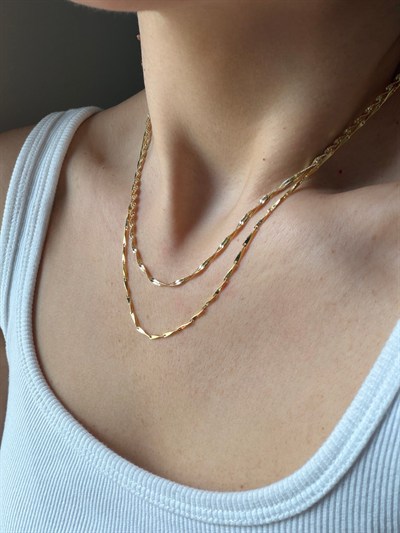 14K gold renk altın kaplama,ince zincir kombin 2'li kolye