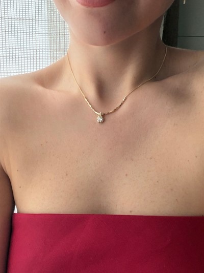 14K gold renk altın kaplama,tek taş tasarım kolye