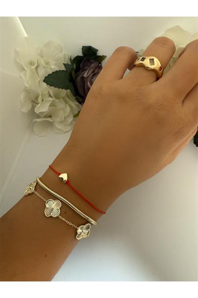 14K gold renk,Aşk set❣️ Premium özel seri,yonca detay 2'li bileklik ve yüzük ✨