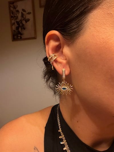 14K gold renk,çelik mavi göz temalı,sallantılı şık ve özel tasarım küpe