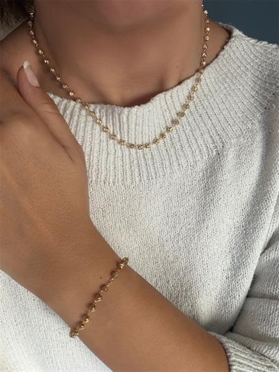 14K gold renk,dorika desenli klasik,zamansız 2'li set kolye ve bileklik