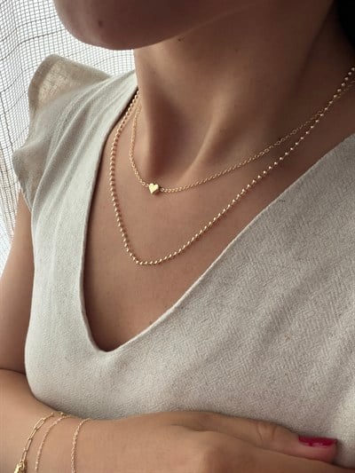 14K gold renk,en minimal naif 2'li kolye