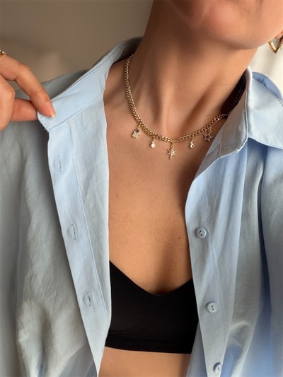 14K gold renk,kalın zincir koruyucu charm kolye-1